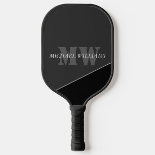 Modernes Grau-Schwarz-Monogramm Pickleball Schläger