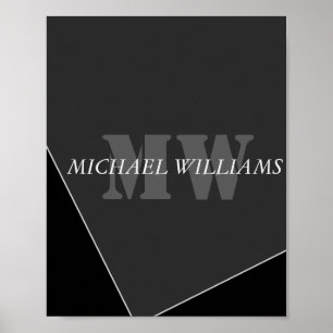 Modernes Grau-Schwarz-Monogramm Poster