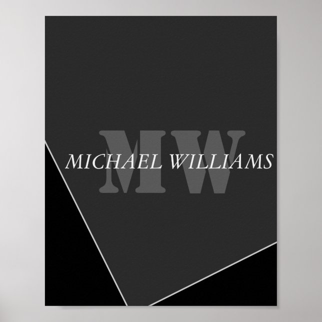 Modernes Grau-Schwarz-Monogramm Poster (Vorne)