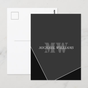 Modernes Grau-Schwarz-Monogramm Postkarte