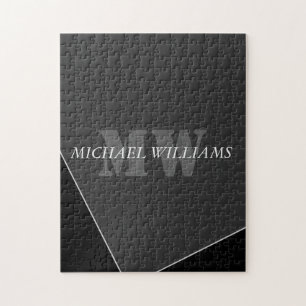 Modernes Grau-Schwarz-Monogramm Puzzle