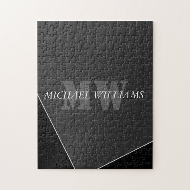 Modernes Grau-Schwarz-Monogramm Puzzle (Vertikal)