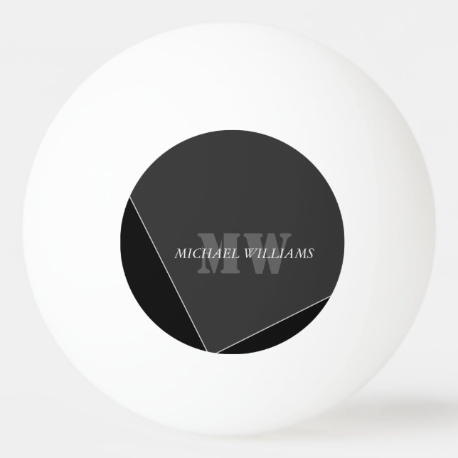 Modernes Grau-Schwarz-Monogramm Tischtennisball (Vorderseite)