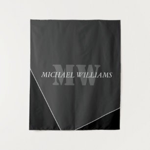 Modernes Grau-Schwarz-Monogramm Wandteppich