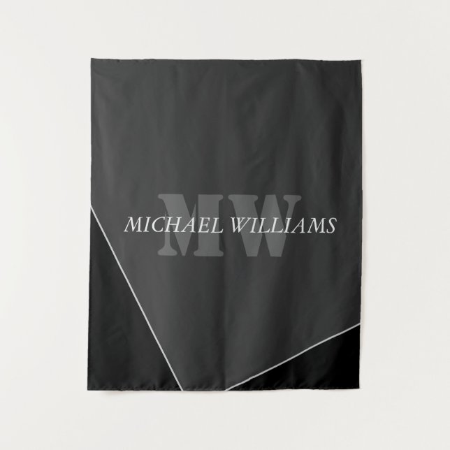 Modernes Grau-Schwarz-Monogramm Wandteppich (Vorderseite)