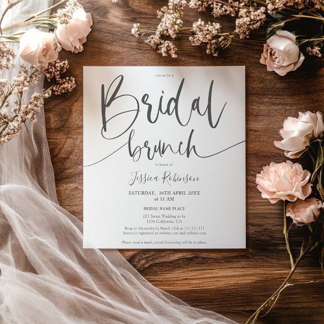 Modernes, grau-schwarz-rosa Drehbuch trendy Brautb Einladung (Modern gray blush pink script trendy bridal brunch invitation)