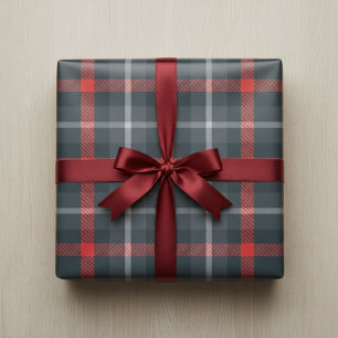 Modernes Grau- und Rot-Tartan: Elegantes Karo Geschenkpapier