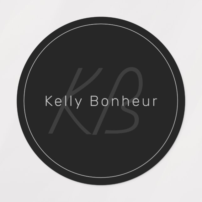 Modernes Grau und Schwarz | Cooler Name und Monogr Etiketten (Design 1)