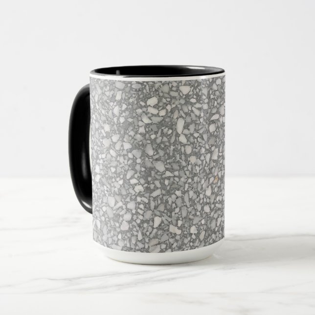 Modernes Grau und Weiß Terrazzo Tasse (Vorderseite Links)