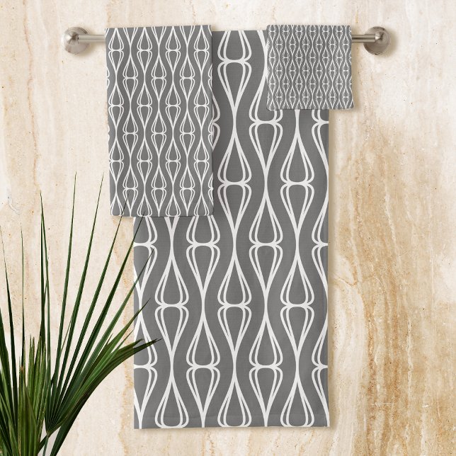 Modernes, grau-weißes Muster Badhandtuch Set (Chic and trendy pattern design suitable for modern interior space.)