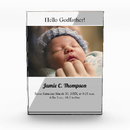 Modernes Grau Werden Sie mein Pate-Baby-Foto Fotoblock