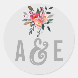 Modernes Grau   Winter Blume Hochzeiten Umschlag A Runder Aufkleber