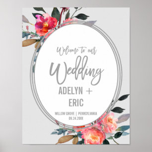 Modernes Grau   Winter Blume Wreath Wedding Willko Poster