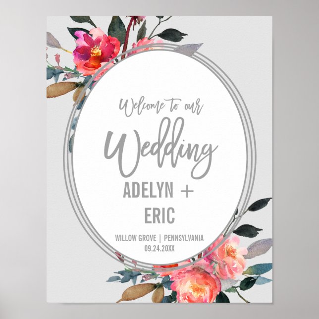 Modernes Grau | Winter Blume Wreath Wedding Willko Poster (Vorne)