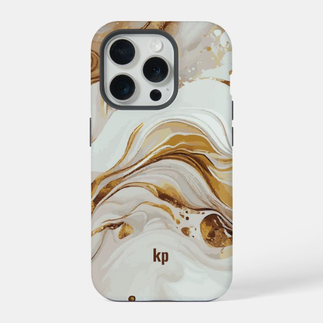 Modernes, grau-Wirbles Marmortexturmonogramm iPhone Hülle (Rückseite)
