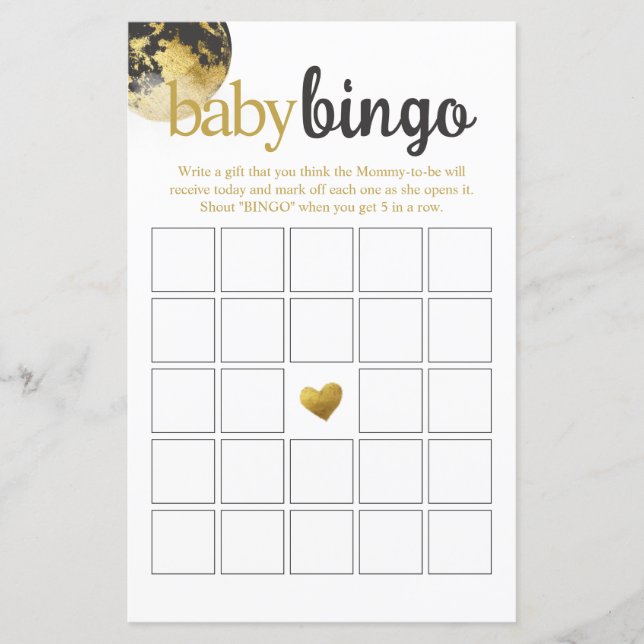 Modernes Graue und Gold Baby Bingo Baby Shower Gam (Vorderseite)