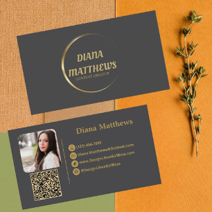 Modernes Graues Gold, QR Code Berufliches Foto Visitenkarte