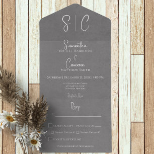 Modernes graues Minimal Monogram Dinner All In One Einladung