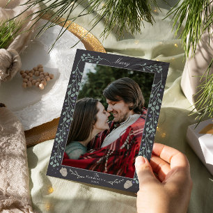 Modernes graues Weihnachtsgeschenk Botanisches gef Feiertagskarte