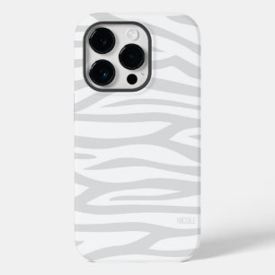 Modernes Graues Weiß Zebra Print Personalisiert Case-Mate iPhone 14 Pro Hülle