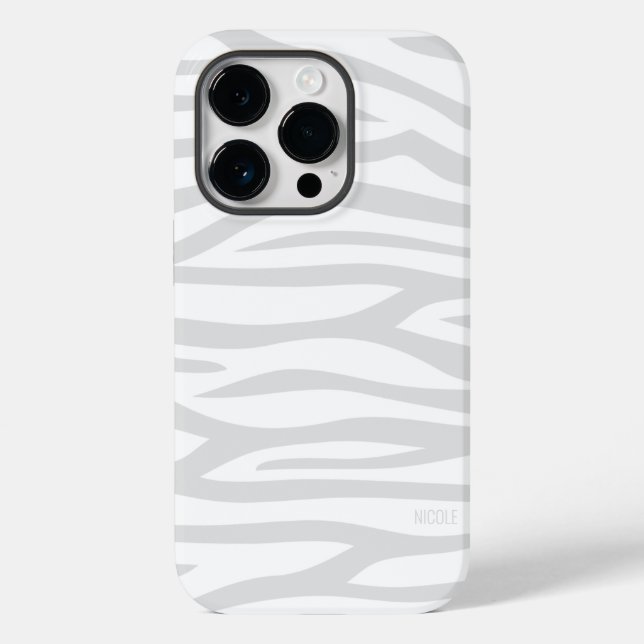 Modernes Graues Weiß Zebra Print Personalisiert Case-Mate iPhone Hülle (Rückseite)