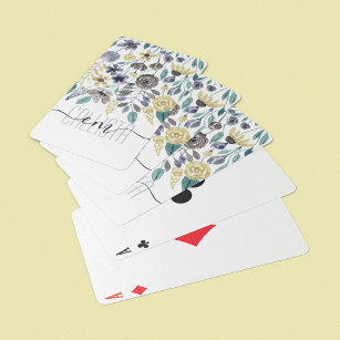 Modernes Graugelbes Floral-Aquarellmonogramm Spielkarten