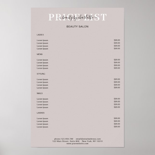 Modernes Graupreislisten-Poster Poster (Vorne)