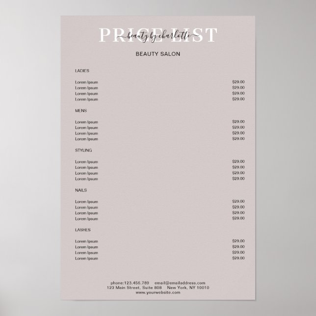 Modernes Graupreislisten-Poster Poster (Vorne)