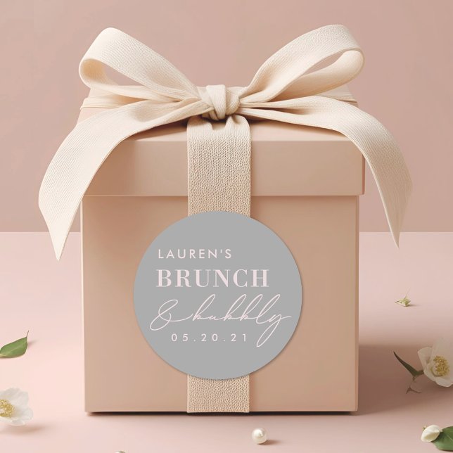 Modernes graurosa Brunch und Bubbly Brautparty Runder Aufkleber (Von Creator hochgeladen)