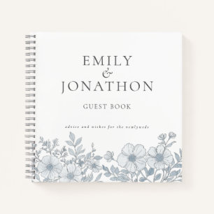 Modernes Gray Florals Wedding Guest Book Notizbuch