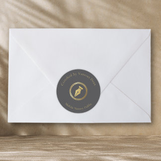 Modernes Gray & Gold Notary Siegel zertifiziert du Runder Aufkleber