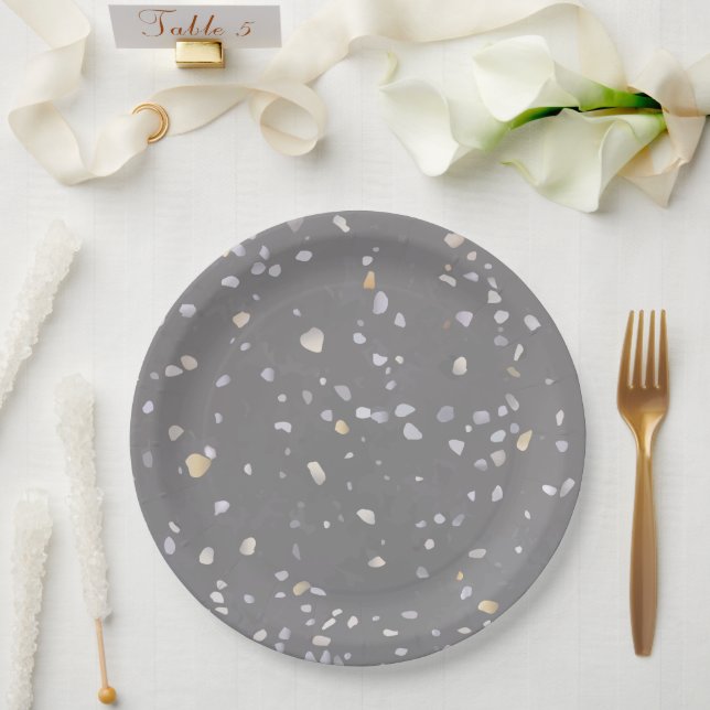 Modernes Gray Terrazzo Pappteller (Hochzeit)