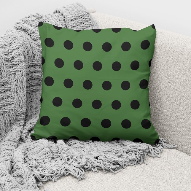 Modernes Green Black Polka Dots Muster Kissen (Von Creator hochgeladen)
