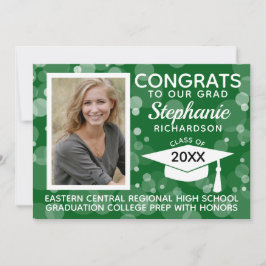 Modernes Green Bokeh Bubbles Foto Abschluss Einladung