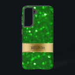 Modernes Green Bokeh Glitzer Case-Mate iPhone Case Samsung Galaxy Hülle<br><div class="desc">Moderne grüne Farbtöne im Stil des Glitzer. Goldakzent und anpassbarer Name/Monogramm.</div>