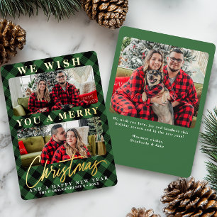 Modernes Green Buffalo Kariertes Weihnachtsfest Fo Folien Feiertagskarte