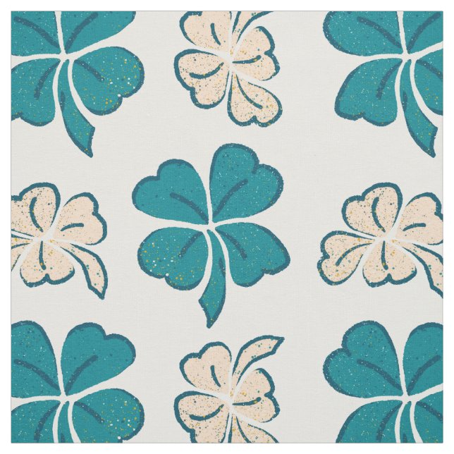 Modernes Green Clover Kleeblatt Zeichnend Muster Stoff (Muster)