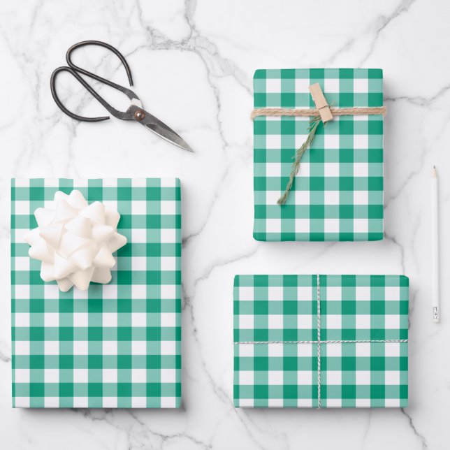 Modernes Green Gingham Karos Pattern Geschenkpapier Set (Vorderseite)