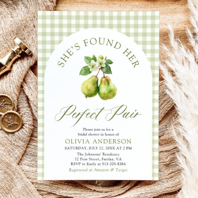 Modernes Green Gingham Perfect Pair Brautparty Einladung (Modern Green Gingham Perfect Pair Bridal Shower Invitation)