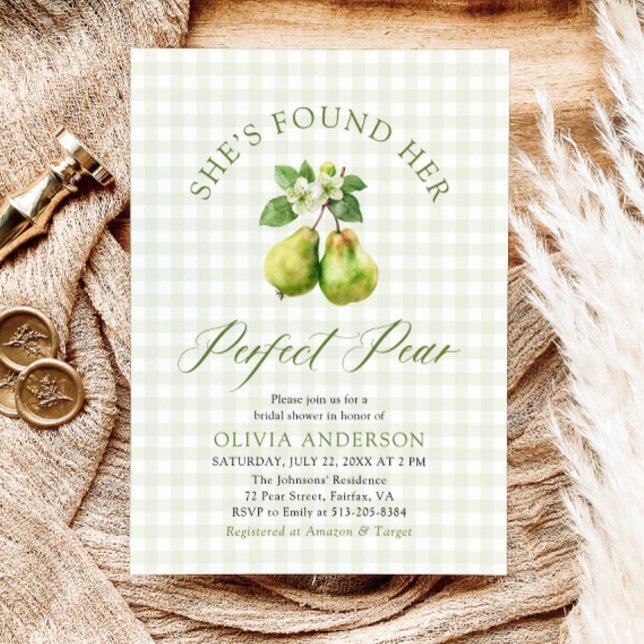 Modernes Green Gingham Perfect Pear Brautparty Einladung (Modern Green Gingham Perfect Pear Bridal Shower Invitation)