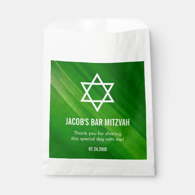 Modernes Green Grunge Bar Mitzvah Personalisiert Geschenktütchen (Vorderseite)