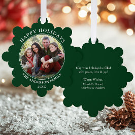 Modernes Green Happy Holidays Foto Ornament Karte