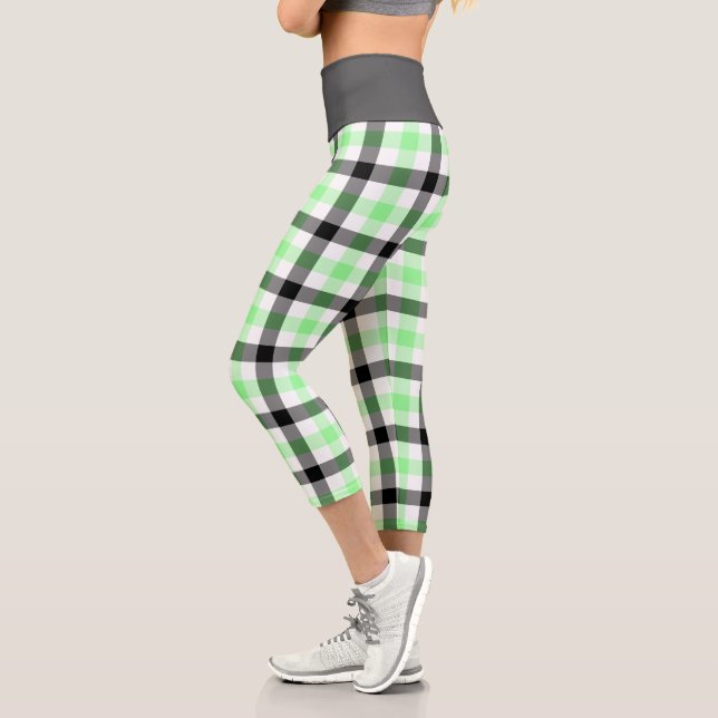 Modernes Green Kariert Tartan Muster Capri Leggings (Links)