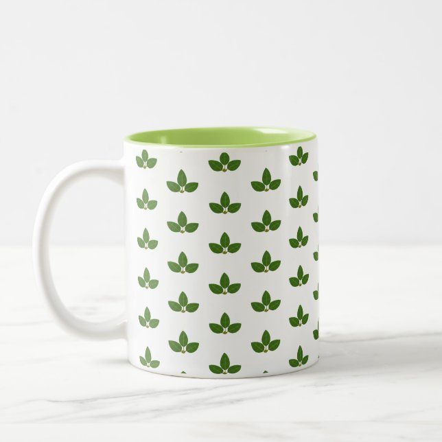 Modernes Green Laurel Leaf Muster Zweifarbige Tasse (Links)