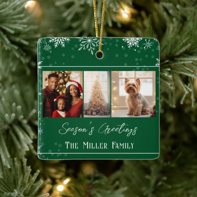 Modernes Green Line Holiday Foto Keramikornament (Baum)