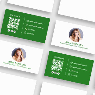 Modernes Green QR Code Social Media Foto Visitenkarte