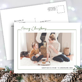 Modernes Green Script Minimalistisches Foto Weihna Feiertagspostkarte