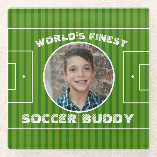 Modernes Green Soccer Sports Field Custom Foto Glasuntersetzer (Vorderseite)