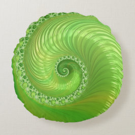 Modernes Green Spiral Fraktal Rundes Kissen