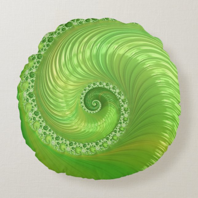 Modernes Green Spiral Fraktal Rundes Kissen (Vorderseite)